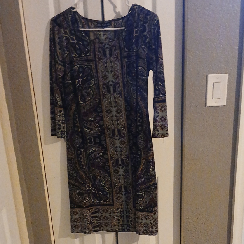 Mlle Gabrielle Black and Brown Paisley Long Sleeve Dress